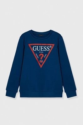 Zdjęcie produktu Guess bluza bawełniana dziecięca kolor niebieski z nadrukiem
