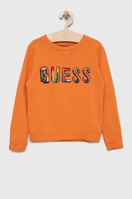 Zdjęcie produktu Guess bluza bawełniana dziecięca kolor pomarańczowy z aplikacją