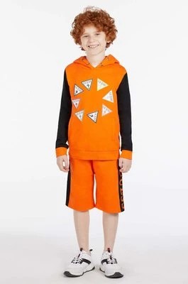 Zdjęcie produktu Guess bluza bawełniana dziecięca kolor pomarańczowy z kapturem wzorzysta