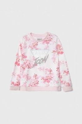 Zdjęcie produktu Guess bluza bawełniana dziecięca kolor różowy wzorzysta