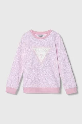 Zdjęcie produktu Guess bluza bawełniana dziecięca kolor różowy wzorzysta
