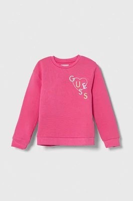 Zdjęcie produktu Guess bluza bawełniana dziecięca kolor różowy z aplikacją