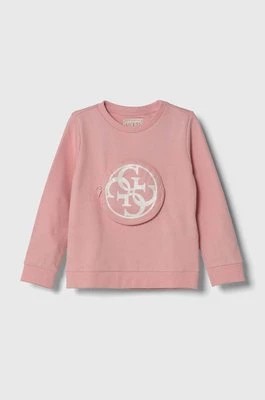 Zdjęcie produktu Guess bluza bawełniana dziecięca kolor różowy z nadrukiem
