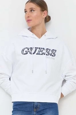 Zdjęcie produktu Guess bluza damska kolor biały z kapturem z aplikacją