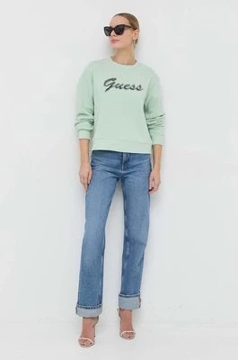 Zdjęcie produktu Guess bluza damska kolor zielony z aplikacją