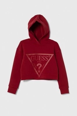 Zdjęcie produktu Guess bluza dziecięca kolor bordowy z kapturem z nadrukiem