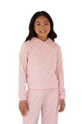 Zdjęcie produktu Guess bluza dziecięca kolor różowy z kapturem wzorzysta