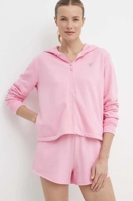Zdjęcie produktu Guess bluza SKYLAR damska kolor różowy z kapturem gładka V4GQ09 K8802
