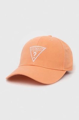 Zdjęcie produktu Guess czapka bawełniana kolor pomarańczowy z aplikacją