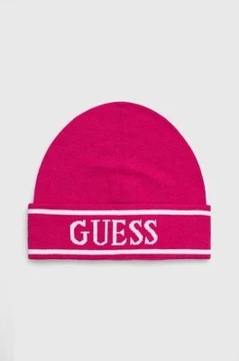 Zdjęcie produktu Guess czapka kolor różowy z cienkiej dzianiny