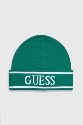 Zdjęcie produktu Guess czapka kolor zielony z cienkiej dzianiny