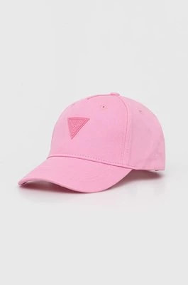 Zdjęcie produktu Guess czapka z daszkiem bawełniana dziecięca kolor różowy z aplikacją
