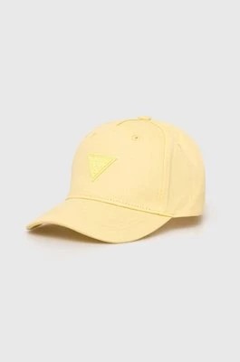 Zdjęcie produktu Guess czapka z daszkiem bawełniana dziecięca kolor żółty z aplikacją