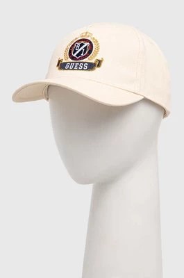 Zdjęcie produktu Guess czapka z daszkiem bawełniana kolor beżowy z aplikacją M4RZ09 WF8V0