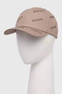 Zdjęcie produktu Guess czapka z daszkiem bawełniana kolor brązowy z aplikacją V4RZ03 WFKN0