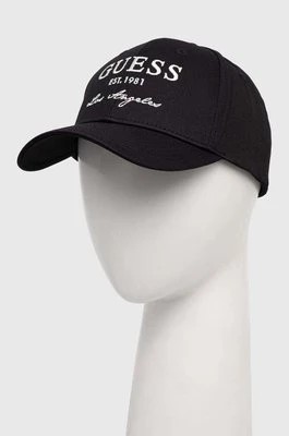Zdjęcie produktu Guess czapka z daszkiem bawełniana kolor czarny z aplikacją V4RZ01 WFKN0