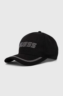 Zdjęcie produktu Guess czapka z daszkiem bawełniana RHINESTONES kolor czarny z aplikacją V4GZ00 WFKN0