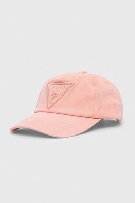 Zdjęcie produktu Guess czapka z daszkiem bawełniana INES kolor różowy z aplikacją W4GZ18 WO07T