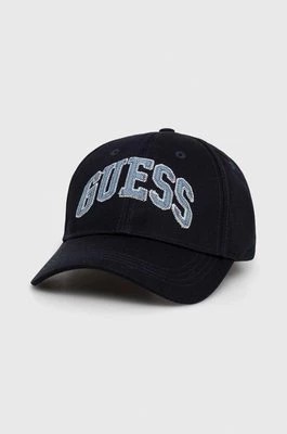 Zdjęcie produktu Guess czapka z daszkiem kolor granatowy z aplikacją
