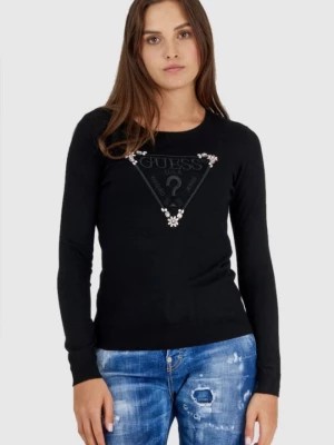 Zdjęcie produktu GUESS Czarny sweterek damski z wyszywanym logo