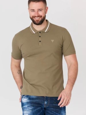 Zdjęcie produktu GUESS Khaki koszulka polo z paskiem na kołnierzyku