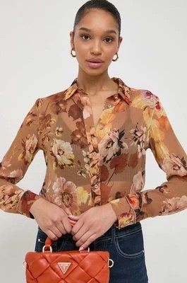 Zdjęcie produktu Guess koszula CLOUIS damska kolor brązowy regular z kołnierzykiem klasycznym W4RH39 WDW52