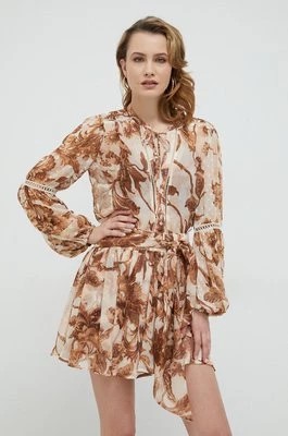 Zdjęcie produktu Guess koszula JOSETTE damska kolor brązowy relaxed z wiązanym dekoltem W3RH56 WDW52