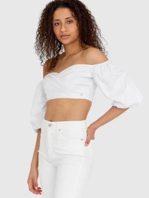 Zdjęcie produktu GUESS Krótka biała bluzka damska z bufiastymi rękawami