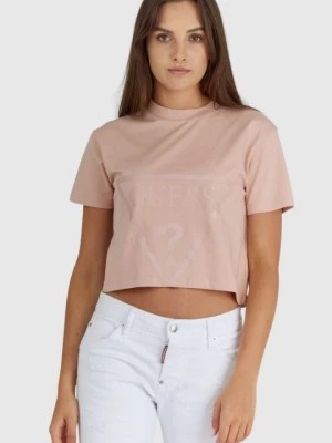 Zdjęcie produktu GUESS Krótki różowy t-shirt damski z logo