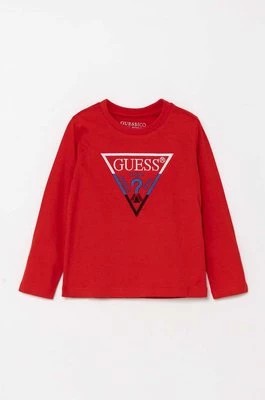 Zdjęcie produktu Guess longsleeve bawełniany dziecięcy kolor czerwony z aplikacją N4YI36 K8HM4