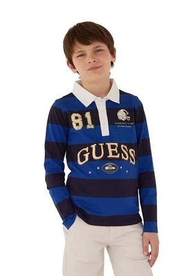 Zdjęcie produktu Guess longsleeve bawełniany dziecięcy kolor niebieski wzorzysty