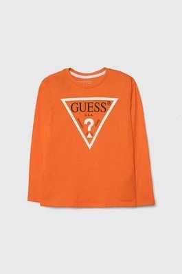 Zdjęcie produktu Guess longsleeve bawełniany dziecięcy kolor pomarańczowy z nadrukiem