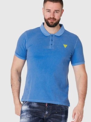 Zdjęcie produktu GUESS Niebieska koszulka polo z żółtym logo