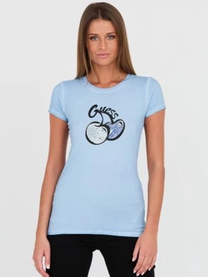 Zdjęcie produktu GUESS Niebieski t-shirt z printem i cyrkoniami