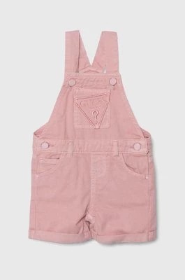 Zdjęcie produktu Guess ogrodniczki jeansowe dziecięce kolor różowy z aplikacją