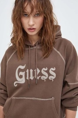 Zdjęcie produktu Guess Originals bluza damska kolor brązowy z kapturem z aplikacją