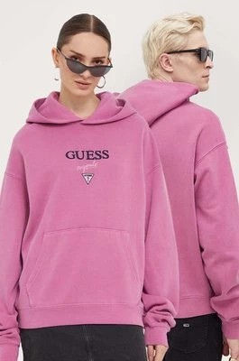 Zdjęcie produktu Guess Originals bluza kolor fioletowy z kapturem z aplikacją