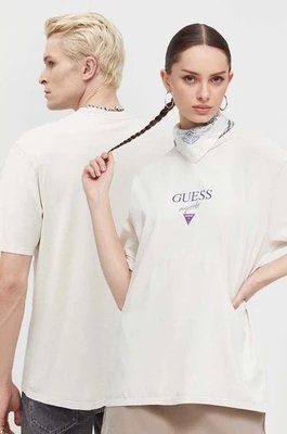 Zdjęcie produktu Guess Originals t-shirt bawełniany kolor beżowy z nadrukiem