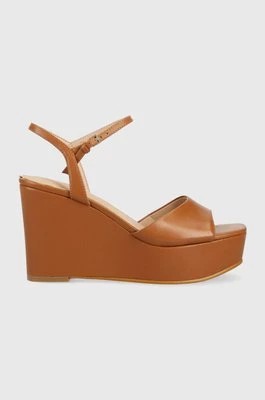 Zdjęcie produktu Guess sandały skórzane ZIONE2 damskie kolor brązowy na koturnie