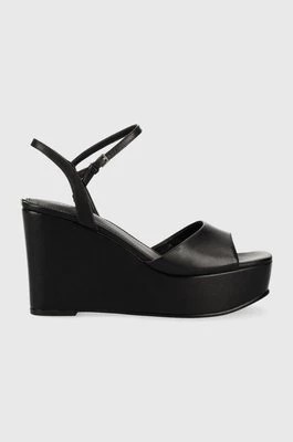Zdjęcie produktu Guess sandały skórzane ZIONE2 damskie kolor czarny na koturnie