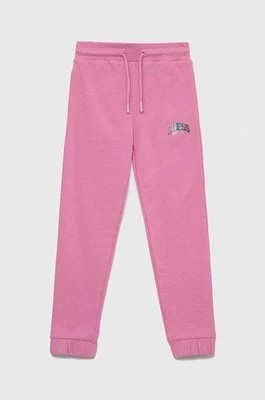 Zdjęcie produktu Guess spodnie dresowe bawełniane dziecięce kolor fioletowy gładkie