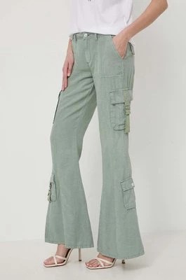 Zdjęcie produktu Guess spodnie z domieszką lnu CLAY kolor zielony dzwony high waist W4GA88 WG8N0