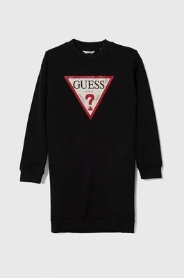 Zdjęcie produktu Guess sukienka bawełniana dziecięca kolor czarny midi prosta