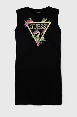 Zdjęcie produktu Guess sukienka bawełniana dziecięca kolor czarny mini prosta
