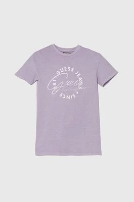 Zdjęcie produktu Guess sukienka bawełniana dziecięca kolor fioletowy mini oversize