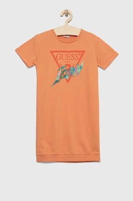 Zdjęcie produktu Guess sukienka bawełniana dziecięca kolor pomarańczowy mini prosta