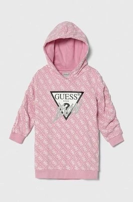 Zdjęcie produktu Guess sukienka bawełniana dziecięca kolor różowy mini prosta