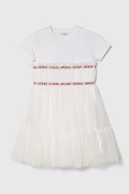Zdjęcie produktu Guess sukienka dziecięca kolor biały mini rozkloszowana