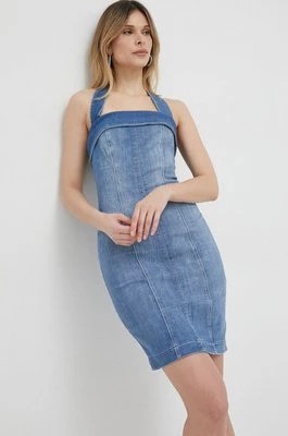 Zdjęcie produktu Guess sukienka jeansowa kolor niebieski mini dopasowana