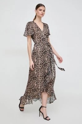 Zdjęcie produktu Guess sukienka JUNA kolor brązowy midi rozkloszowana W4GK38 WG4D2